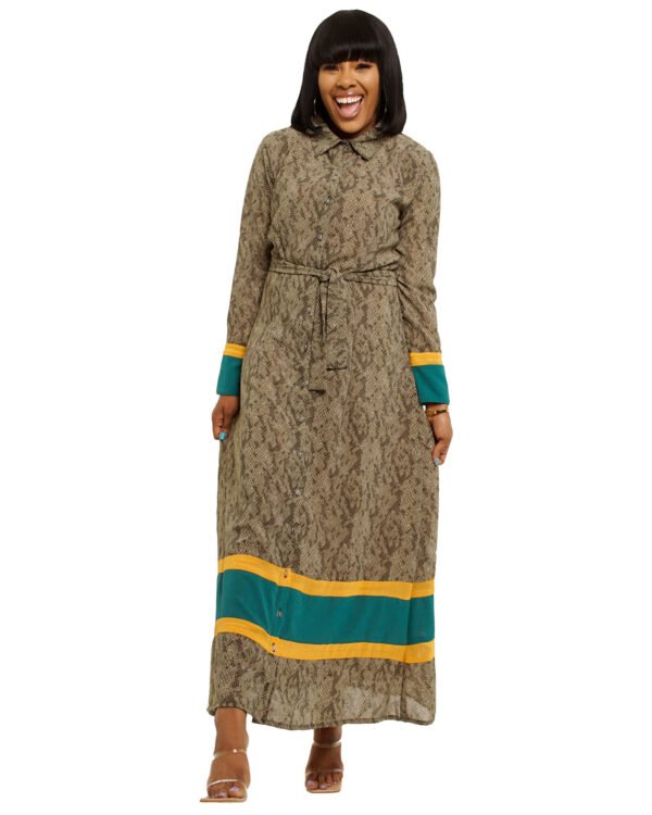 Brown snake skin with green & yellow "Increase" Dress