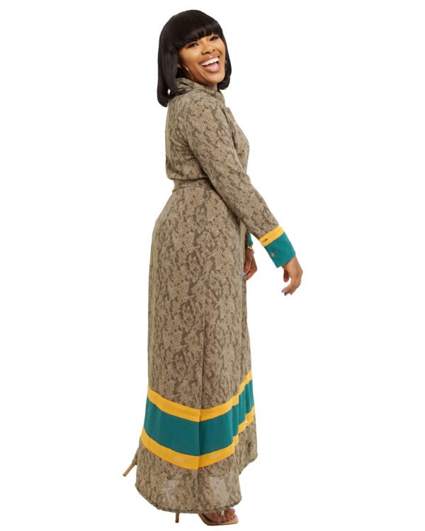 Brown snake skin with green & yellow "Increase" Dress