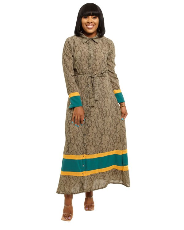 Brown snake skin with green & yellow "Increase" Dress
