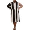 Black & White "Win" block dress with black & white plaid pinning and nude sleeve