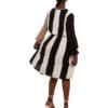 Black & White "Win" block dress with black & white plaid pinning and nude sleeve