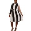 Black & White "Win" block dress with black & white plaid pinning and nude sleeve