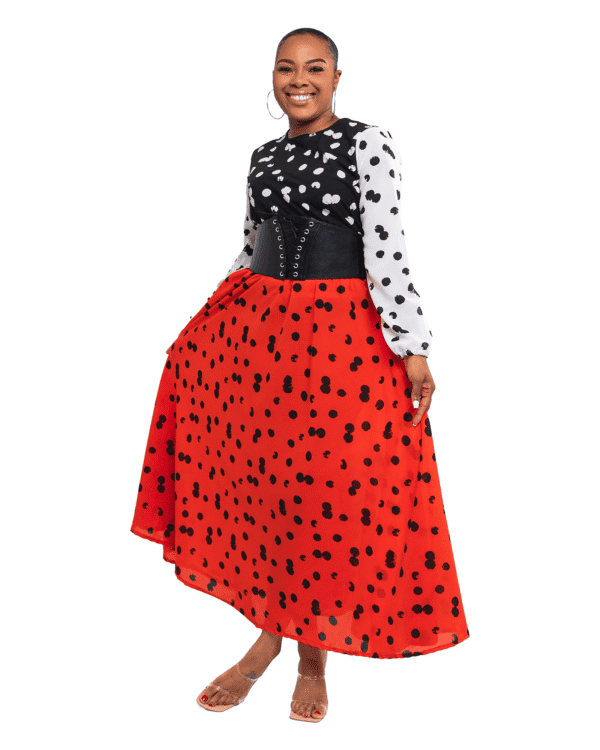 Orange, White & Black "Dotted" Polka Dot Dress