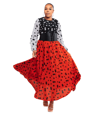 Orange, White & Black "Dotted" Polka Dot Dress