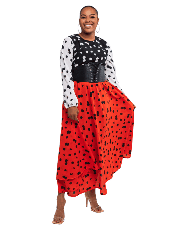 Orange, White & Black "Dotted" Polka Dot Dress