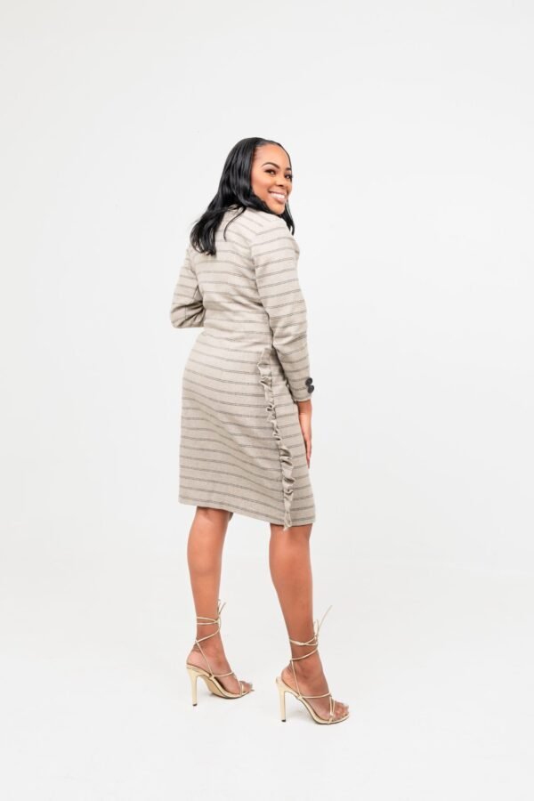 "Couture" Nude with black stripe dress